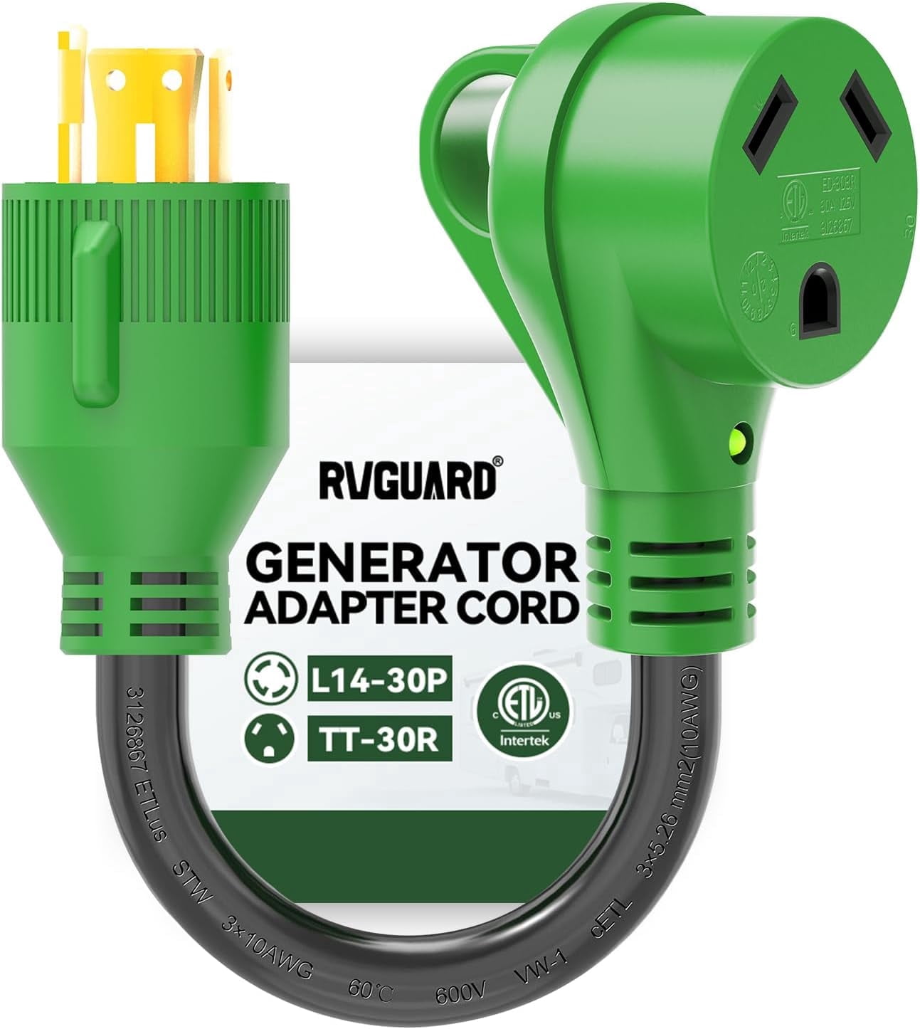 RVGUARD 4 Prong 30 Amp to 30 Amp RV Generator Adapter Cord 12 Inch, STW ...