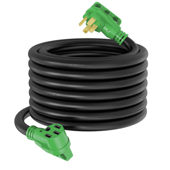 RVGUARD 50 Amp 50 Foot RV/EV Extension Cord, NEMA 14-50P/R Heavy Duty Extension Cord with LED Power Indicator and Cord Organizer, Green, ETL Listed