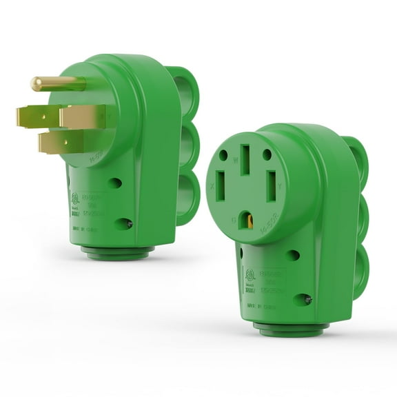RVGUARD 50 Amp RV Male and Female Plug Kit, NEMA 14-50P & 14-50R RV Replacement Plug, 125/250V 50 Amp with Disconnect Handle, Green