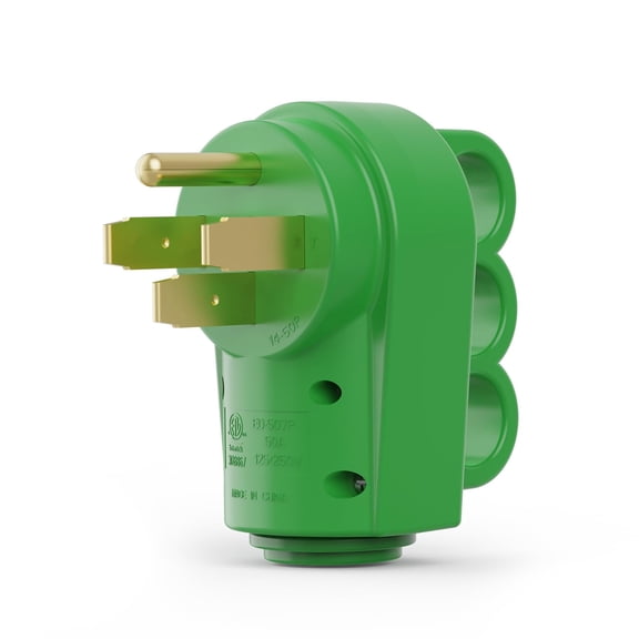 RVGUARD 50 Amp RV Replacement Plug, NEMA 14-50P, 50 Amp 125/250 Volt Replacement Plug with Disconnect Handle, Green