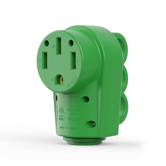 RVGUARD 50 Amp RV Replacement Plug, NEMA 14-50P Female Receptacle, 50 Amp 125/250 Volt Replacement Plug with Disconnect Handle, Green