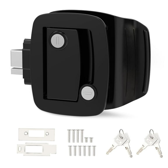 RVGUARD RV Door Latch, Entry Door Lock for Trailer and Camper with Paddle Deadbolt, Zinc Alloy Lock Replacement Kit 4 Keys, Black