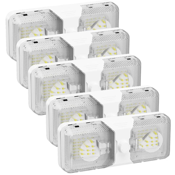 RVGUARD RV LED Ceiling Double Dome Light, 12V LED Lights, Interior Light with Adjustable Brightness & Memory Function, 6500K Cold White, for RV, Trailer, & Camper Van, 5 Pack