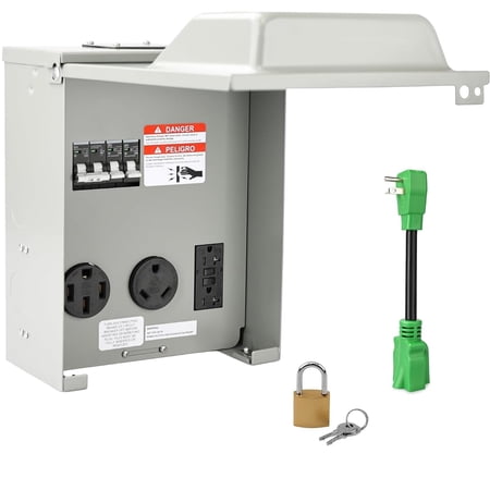 RVGUARD RV Temporary Power Outlet Panel with Breaker, ETL Listed 20 30 50 Amp RV Receptacle, Type 3R RV Electrical Outlet Panel with 20 Amp 90 Degree Adapter Cord for RV, Camper, Travel Trailer