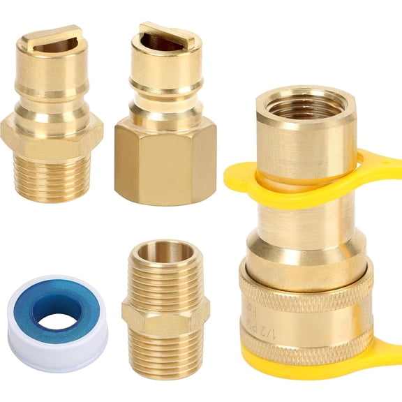 RVKXHD 1/2" QDD LP Natural Gas Quick Connect Fittings Kit, Natural and Propane Gas Hose Quick Connect/Disconnect Plug Set, 100% Solid Brass with Dust Cover, Providing Safe Connection Prevention