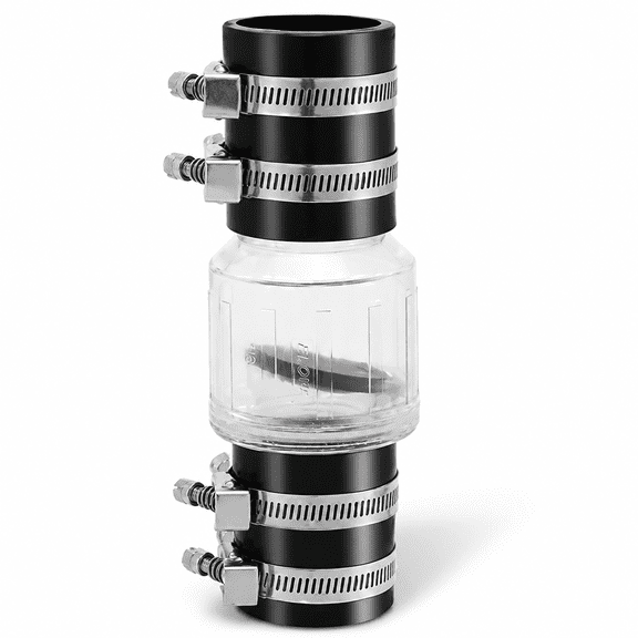 RVKXHD 2 Inch Silent PVC Check Valve, Quiet Clear Sump Pump Check Valve With Stainless Clamps, Spring Loaded Flapper, Fits 7-1/4 in Gap in 2 in Schedule 40 Pipe for Sewage Pump Water Backup Line