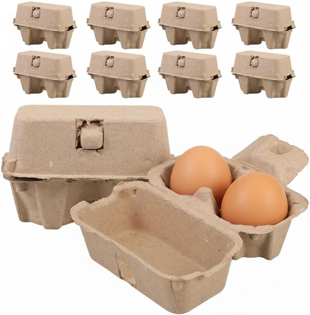 RVKXHD 25 Pcs 2 Count Egg Cartons Bulk, Natural Paper Pulp Chicken Egg Storage Containers Holder for Kitchen Supermarkets Farm Market Display