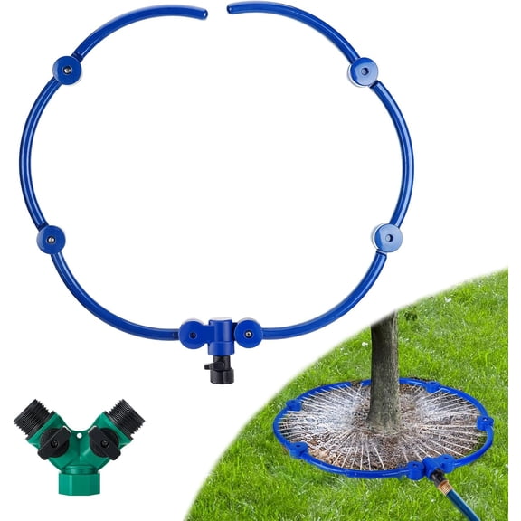 RVKXHD 360 Tree Water Sprinkler - 55In Adjustable Tree Watering Ring with Y Hose Splitters, Circle Tree Root Irrigation System, Easy to Use for Outdoor New Trees Shrubs Plants Garden Beds, Durable