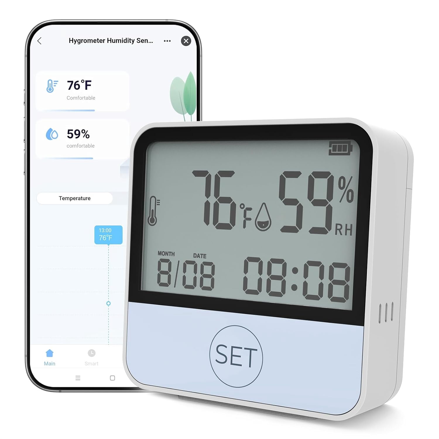 RVKXHD 4 in 1 WiFi Thermometer Humidity Meter Baby Thermometer Hygrometer with Remote App Control Digital Temperature and Humidity Sensor for House Wine Cellar Greenhouse