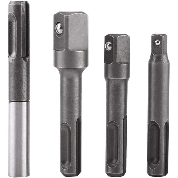 RVKXHD 4 pcs SDS Plus Socket Adapter Set, 1/4" Hex Socket Adaptor 1/4" 3/8" 1/2" Impact Socket Extension Connector Power Drill Bit Adapter, Stainless Steel And Vanadium Steel, Heavy-Duty Construction