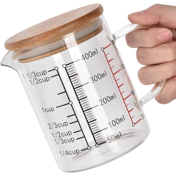 RVKXHD 400ml Heat Resistant Glass Measuring Cup, Clear Glass Drinking Container with V Shaped Nozzle Microwave Kitchen Cooking Tool for Making Yogurt Milk Coffee(400ML)