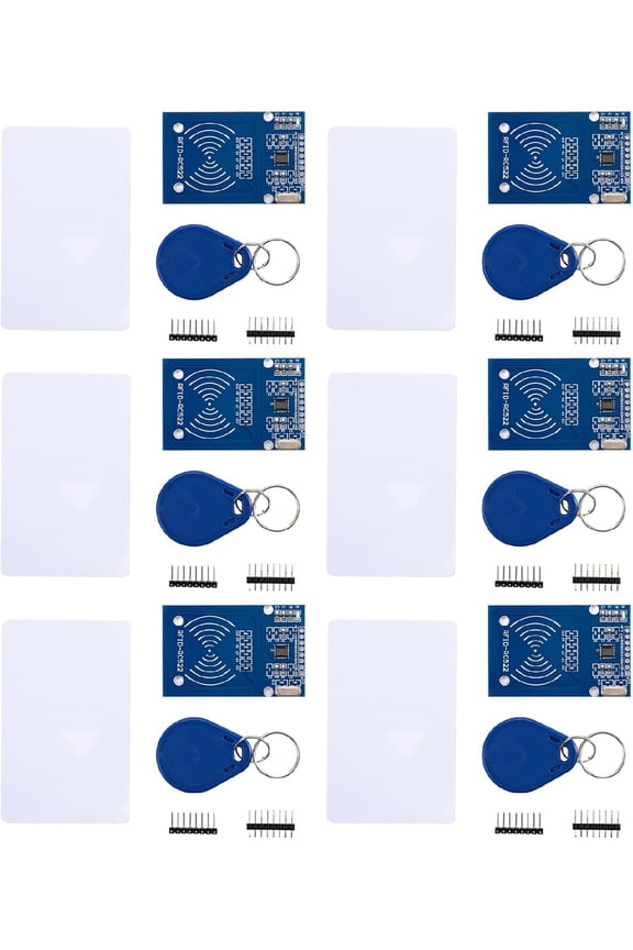 6-Piece RFID Kit: Mifare RC522 RF IC Card Sensor Module with S50 Blank Cards and Keychains, Compatible with Arduino and Raspberry Pi