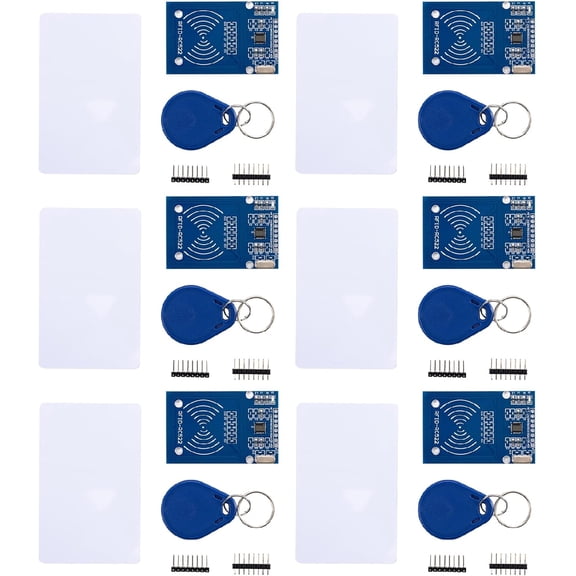 RVKXHD 6-Piece RFID Kit: Mifare RC522 RF IC Card Sensor Module with S50 Blank Cards and Keychains, Compatible with Arduino and Raspberry Pi