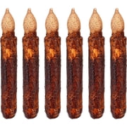 RVKXHD 6Pack Real Wax Pillar Taper Candle Primitive Drip Candles Flameless Flickering LED Lights Dipped Battery Operated Halloween Decoration Set Party Festival Church Decor,Brown