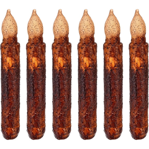 RVKXHD 6Pack Real Wax Pillar Taper Candle Primitive Drip Candles Flameless Flickering LED Lights Dipped Battery Operated Halloween Decoration Set Party Festival Church Decor,Brown