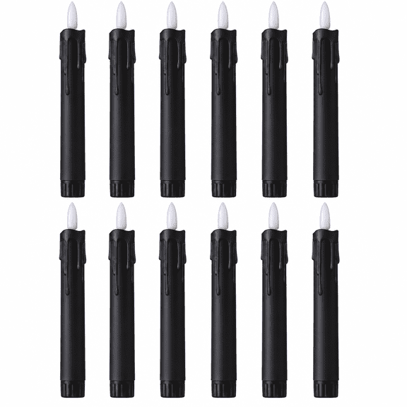 RVKXHD 7.5'' Flameless Taper Candles, Plastic LED Candle Sticks, with Remote Control, Timer Dimmer Flickering Light, Battery Operated, for Halloween Christmas Wedding Valentine Decor, Black, 12 Pcs