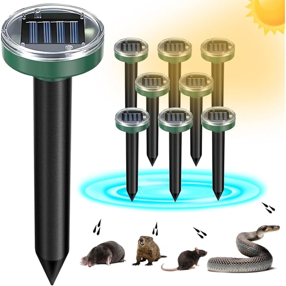 RVKXHD 8 Pack Mole Repellent Solar Powered Snake Repellent Ultrasonic, Gopher Repeller Sonic Mole Deterrent Spikes, Snake Gopher Vole Repellent Outdoor for Lawn Garden & Yard-Green