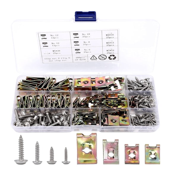 RVKXHD Automotive Screws and Clips, 100PCS Car UClips Nuts 6/8/10/12 Assortment Interior Trim Fasteners with 304 Stainless Steel Screws for Dash Door Panel Interior, 65 manganese steel