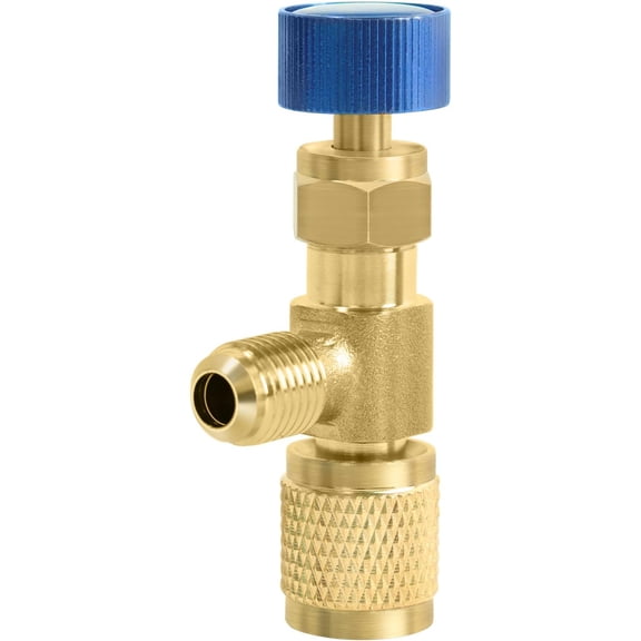 RVKXHD CD2060 Refrigerant Charging Valve for HVAC, Blue Core Depressor Adapter with 1/4 in Male to 1/4 in Female Connection, Brass Low Loss Flow Control Tool for R12 R22 AC Manifold Service Kit, Blue
