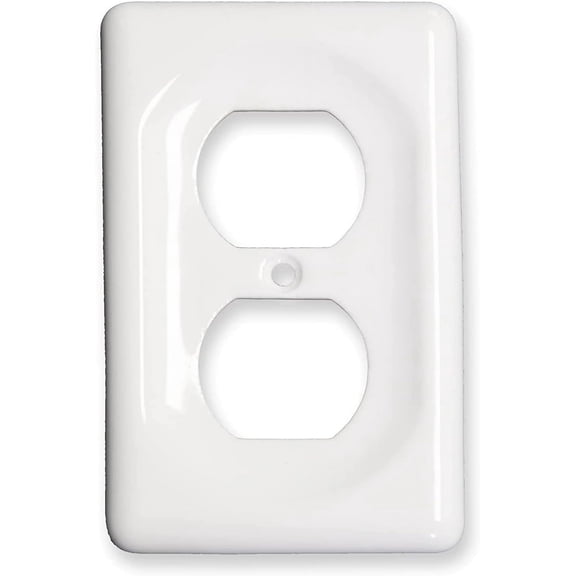 RVKXHD Ceramic Switch Plate Cover, White Porcelain Duplex Outlet Wall Plate with Polished Finish, Screw-In Electrical Receptacle Faceplate for Home, Kitchen, Bathroom, Bedroom and Office Decor