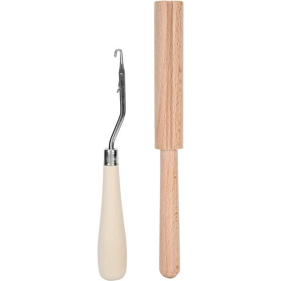 RVKXHD Crochet Hook, 6.3in Wooden Bent Latch Hook Tool and Wooden Thread Cutter for Crafts Carpet Rug Tapestry Making