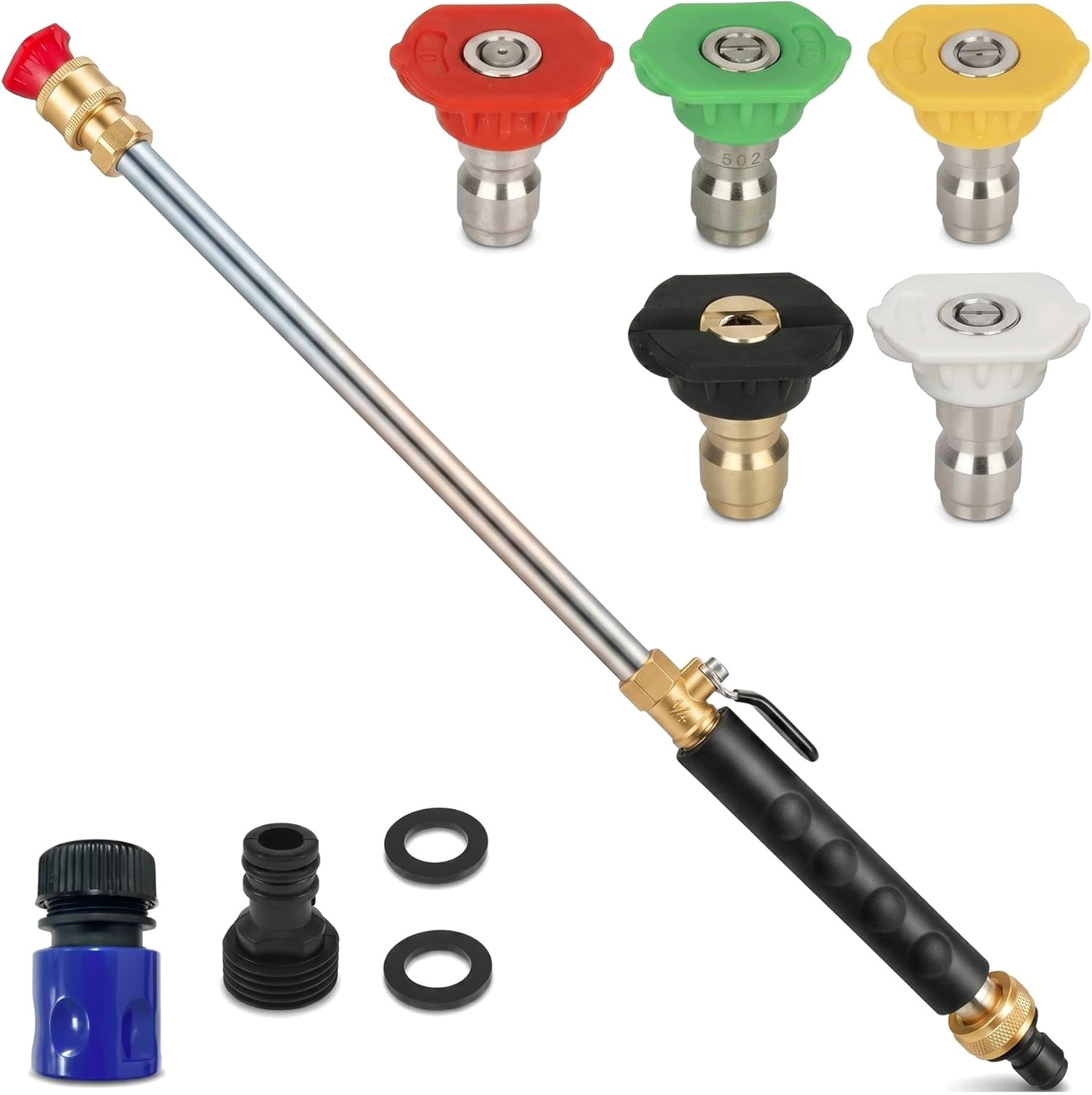RVKXHD Garden Hose Nozzle High Pressure With 5 Interchangeable Nozzles, 3/4" Standard Connector & 1/2" Garden Hose Quick-Fit Adaptor, Jet Hose Pressure Nozzle for Car, Patio & Garden Cleaning – Black