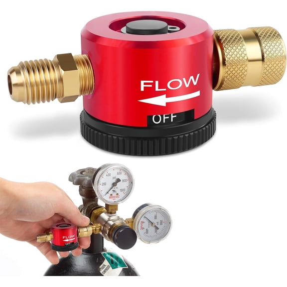 RVKXHD HVAC Nitrogen Regulator, Adjustable Nitrogen Purge Tool, 1/4'' Flare Fitting Nitrogen Purging Regulator, 1.16x1.46x2.9 Inch, Metal Nitrogen Removal Flow Tool, Pressure Range Of 50psi To 200psi