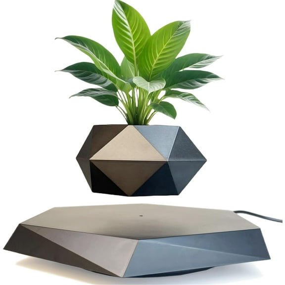 RVKXHD Levitating Plant Pot, Floating Plant Pot Small Floating Flower Pot, 360° Rotating Floating Pots for Plants, Floating Planter for Levitating Decor, Levitating Display Office Desk Decor (Black)
