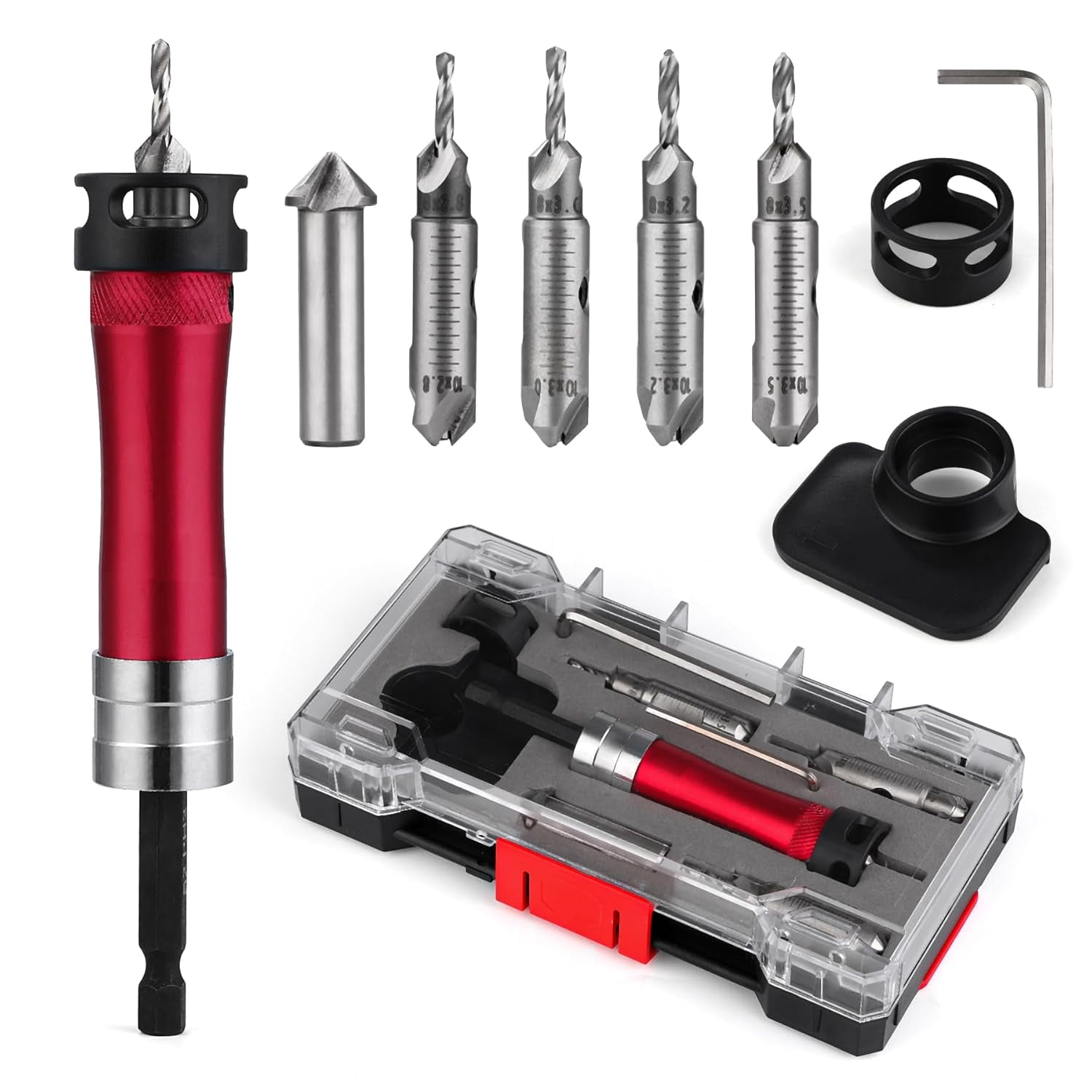 RVKXHD Metal Countersink Drill Bit Set 10-in-1 with Depth Stop, 4 ...