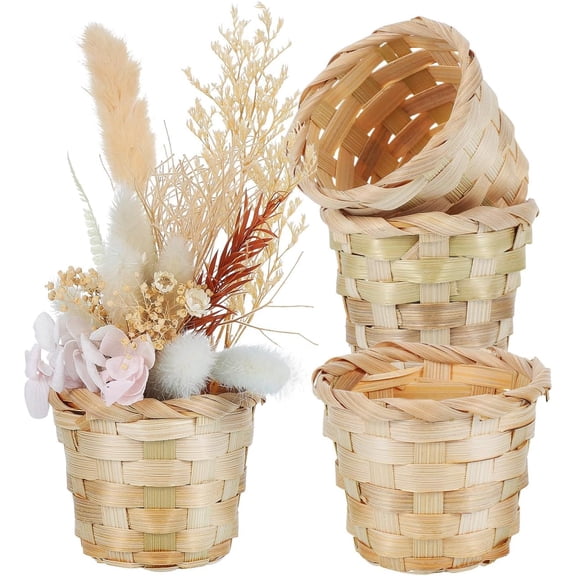 RVKXHD Mini Bamboo Woven Storage Basket 4-Pack Small Wooden Desktop Organizer Bins for Home Storage and Party Decoration Rustic Style Sundry Holder 3X3X2.3 Inches