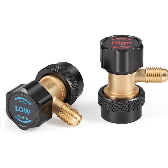 RVKXHD R134a Adjustable Quick Coupler Adapters, High & Low Pressure 2pc R134a Fitting Adapter Set with 1/4" Male Flare, Quick Connectors for Air Conditioning Servicing