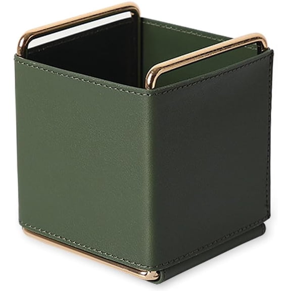 RVKXHD PU Leather Desktop Organizer for Pens, Cotroller, Keys, Glasses, Makeup Brushes Holder, 4.3" Compact Size Pencil Table Caddy Storage, Multipurpose for Office & Home Decor (Green)