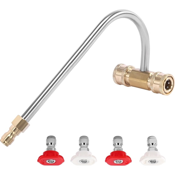 RVKXHD Pressure Washer Gutter Cleaner Attachment, 4000 PSI, Gutter Cleaning for Power Washer with 4 Nozzles, 1/4 Inch Quick Connect, 9 Inch, Quality Stainless Steel & Brass, Convenient Connection