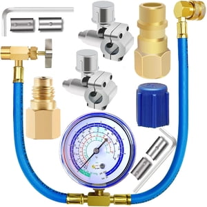 RVKXHD Refrigerator Freon Recharge Hose with Gauge Kit-A/C R134a R12 R22,Universal Retrofit Valve,with BPV31 Bullet Piercing Tap Valve,R134a Self-Sealing Adapter for Home/Car A/C Refrigerant System