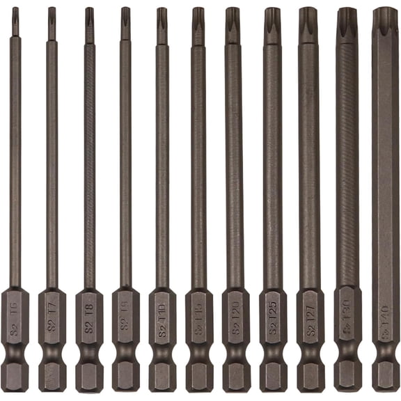 RVKXHD Security Torx Bit Set, Tamper Proof Star Bits with Hole, S2 Steel, Sandblasted Surface, 1/4 Inch Hex Shank, for All Standard Electric Drills Impact Driver, T6-T40, 100mm Long, 11Pcs