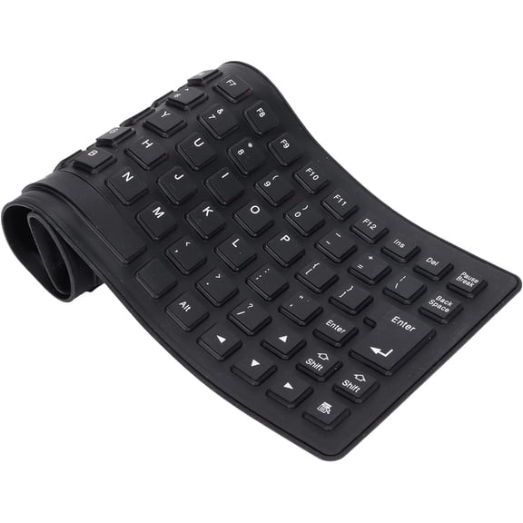 RVKXHD Silicone Folding Keyboard Portable Soft Keyboard Kit, USB Wired Silicone Rolling Keyboard for PC 85 Keys Standard Keyboard Light Weight Silent and Soft Flexible Keyboard Tool (Black)