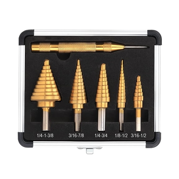 RVKXHD Step Drill Bits, 5+1PCS HSS Titanium Step Drill Bit Set, 50 Sizes High Speed Steel Step Bits for Metal with Aluminum Case