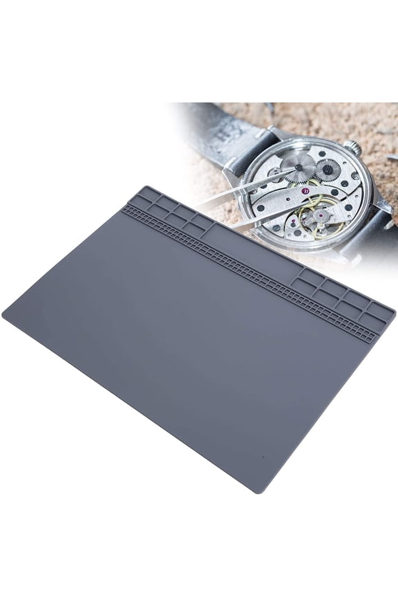 Watch Repair Mat, 34.6cm x 24.6cm, Gray, Non Slip Rubber Mat, Watch Repair Table Mat, Watchmaker Maintenance Accessory - Anti-Static, Compartment Storage, Firmly Fixed On The Desktop