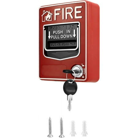 RVKXHD Wired Emergency Fire Alarm Station, Dual Action Manual Call Point Fire Alarm Panic Button 9-28VDC with 2 Keys