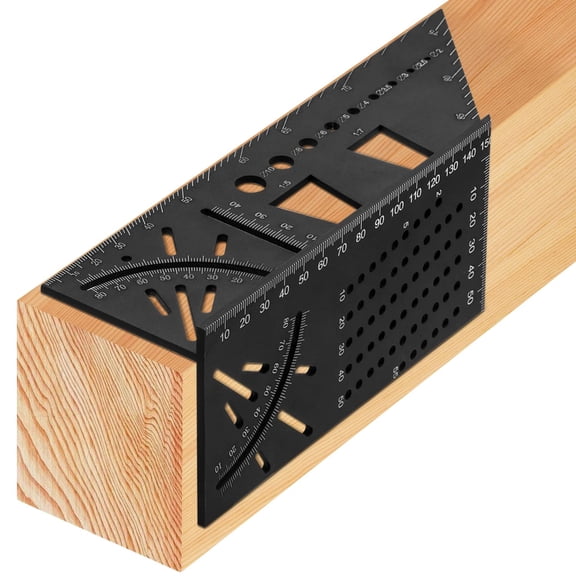 RVKXHD Woodworking Carpenter Square Rule, 6.12x2.91 Inch, 45 Angle, 90 Angle, 3D Aluminum Alloy Angle Measuring Tool, Multifunction Angle Finder Woodworking Tools or Engineers Carpenters (Black)