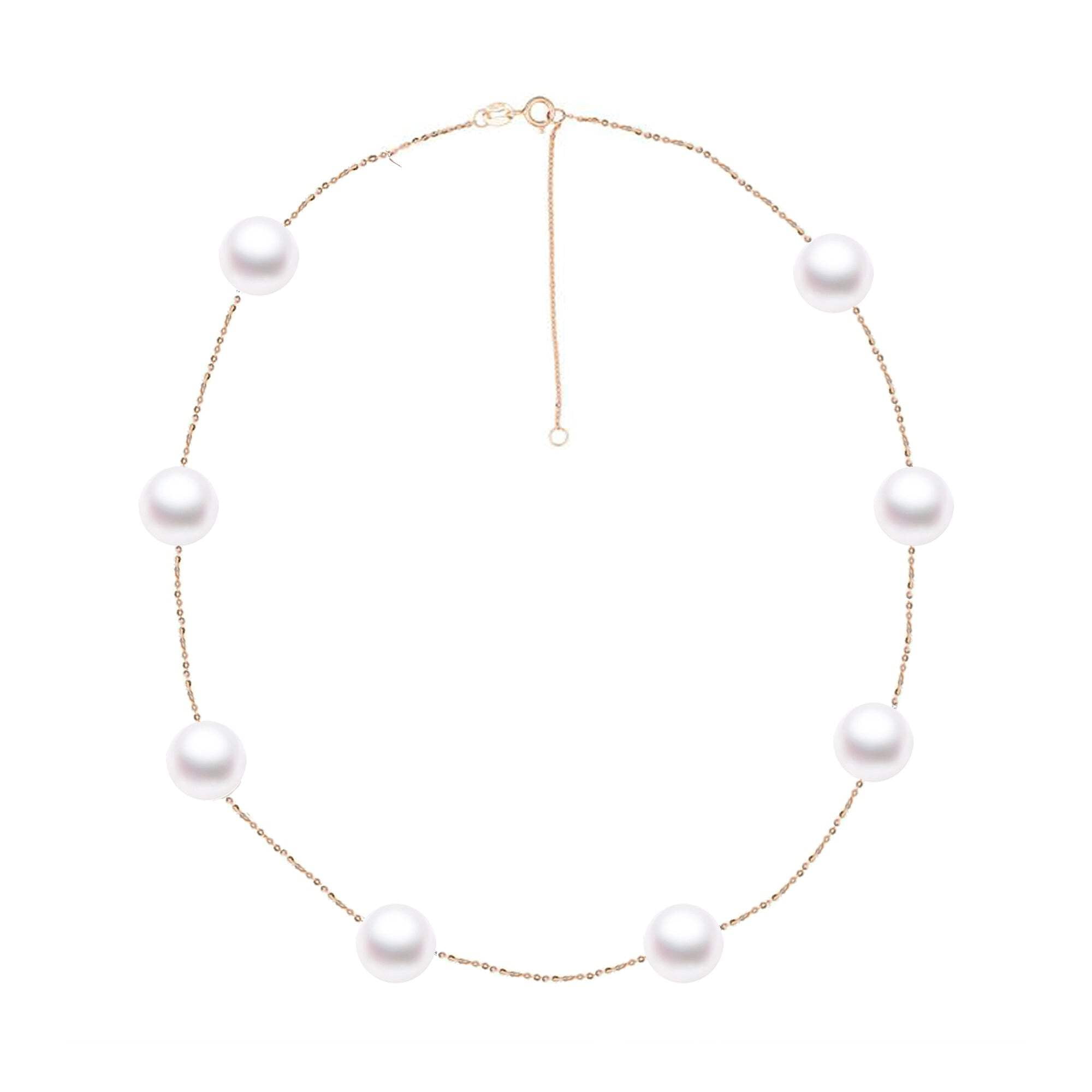 RVLA Romance Victory 18k Solid Rose Gold White Freshwater Cultured Pearls Necklace (6.5-7mm), 18"(16"+2 Extender)