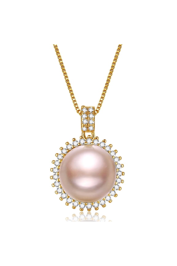 RVLA Romance Victory 18k Yellow Gold Plated Sterling Silver Cubic Zirconia Pink Purple Freshwater Cultured Pearls Princess Diana Inspired Necklace