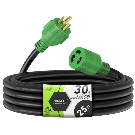 RVMATE 25 ft 30 Amp 125 V 3750 W 3-Prong Generator Extension Cord NEMA L5-30P/L5-30R SJTW Jacket GC33025-RM