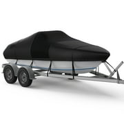RVMasking 1200D Reinforced Boat Cover with Storage Bag Trailerable Marine Grade Waterproof Boat Cover Fits Bass Boat, V-Hull, Runabout, Length: 20'-22', Beam Width up to 100"