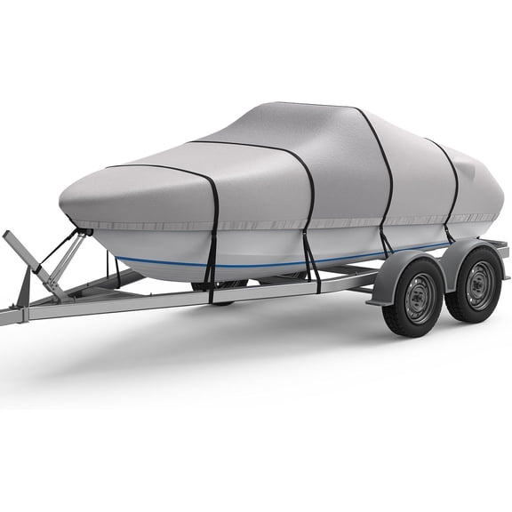 RVMasking 1200D Waterproof  17-19' Trailerable Boat Cover Fits Bass Boat, V-Hull, Runabout, Fish&Ski, Tri-Hull, Heavy Duty Marine Grade Boat Cover Length, Beam Width up to 96