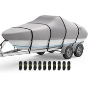 RVMasking Heavy Duty 1400D Waterproof Boat Cover Trailerable for 16-18.5 Ft V-Hull, Tri-Hull, Runabout, Bass, Ski Boats with Storage Bag