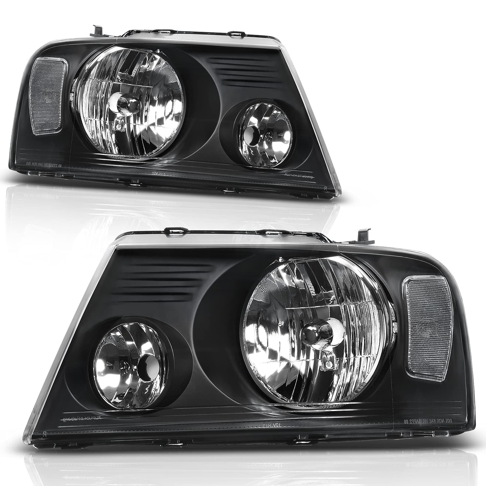 RVNI Black Housing Halogen Headlights For 04-08 Ford F150 06-08 Lincoln Mark Lt Lamps