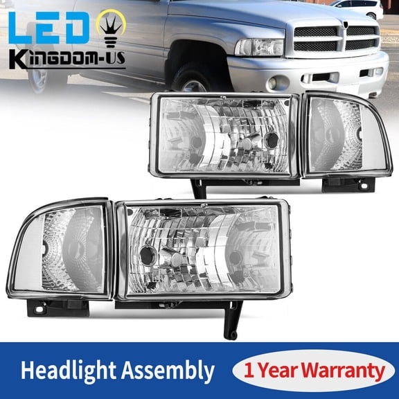 RVNI Chrome Housing Headlights Assembly Fits For 1994-2001 Dodge Ram 1500 2500 3500