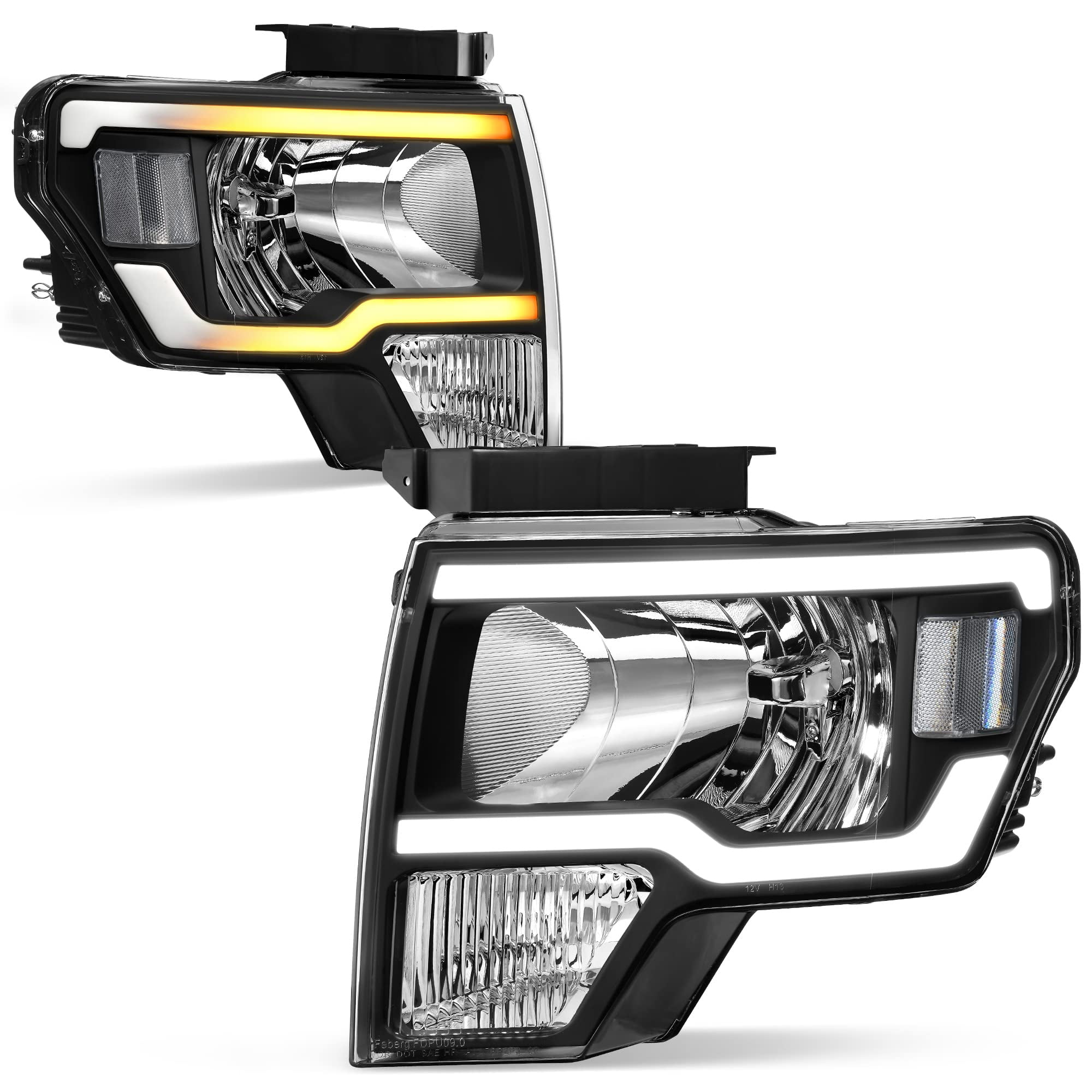 RVNI DRL LED Tube Bar Headlights Switchback Sequential Signal For 09 - 14 Ford F150