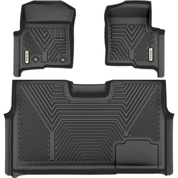 RVNI Floor Mat Liners for 2010 2011 2012 2013 2014 Ford F-150 Super Crew Cab All Weather Black 3pcs 3D TPE Liners